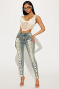 Don't Cross Me Lace Up Stretch Skinny Jeans - Vintage Wash