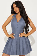 Smart Girl Season Pleated Mini Dress - Grey