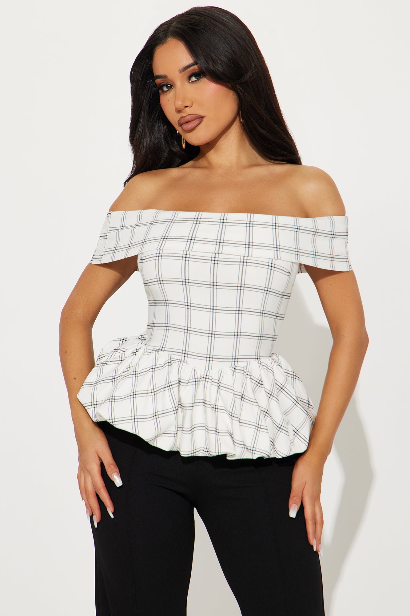 Plaid Princess Bubble Hem Top - White/combo