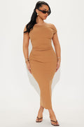 Nina Off Shoulder Midi Dress - Cognac