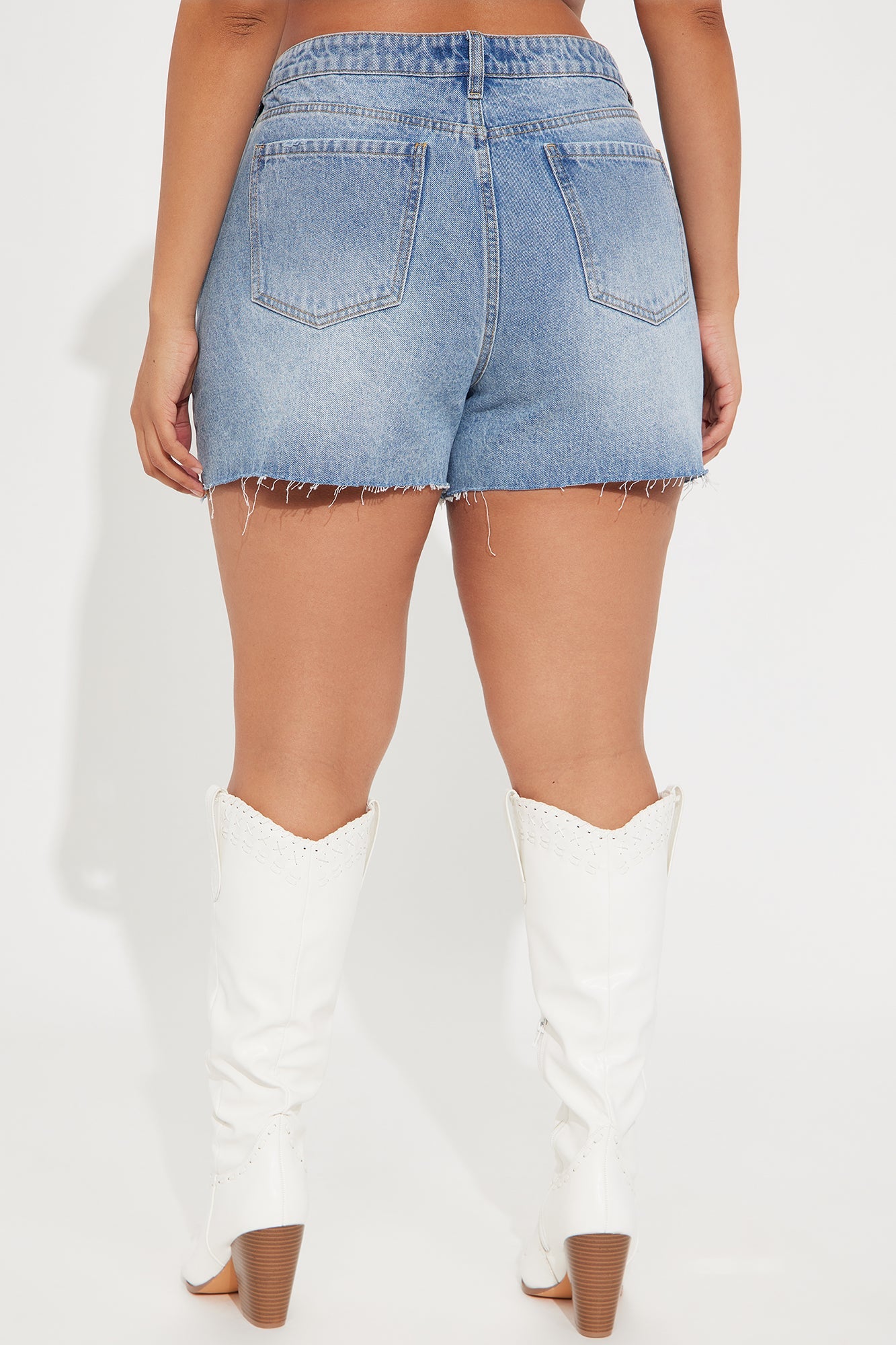 Out Of Line Ripped Crossover Denim Shorts - Medium Wash