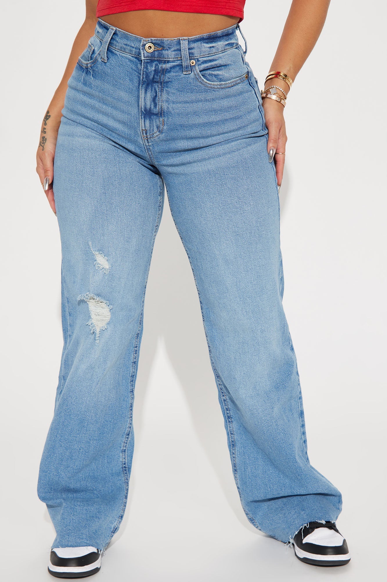 Nova 90's Vintage Stretch Wide Leg Jeans - Light Wash