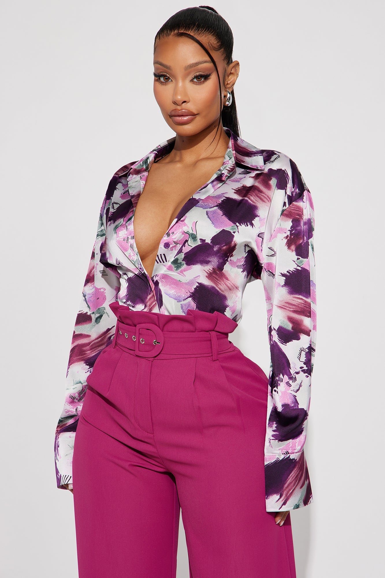 Violet Satin Shirt - Purple/combo
