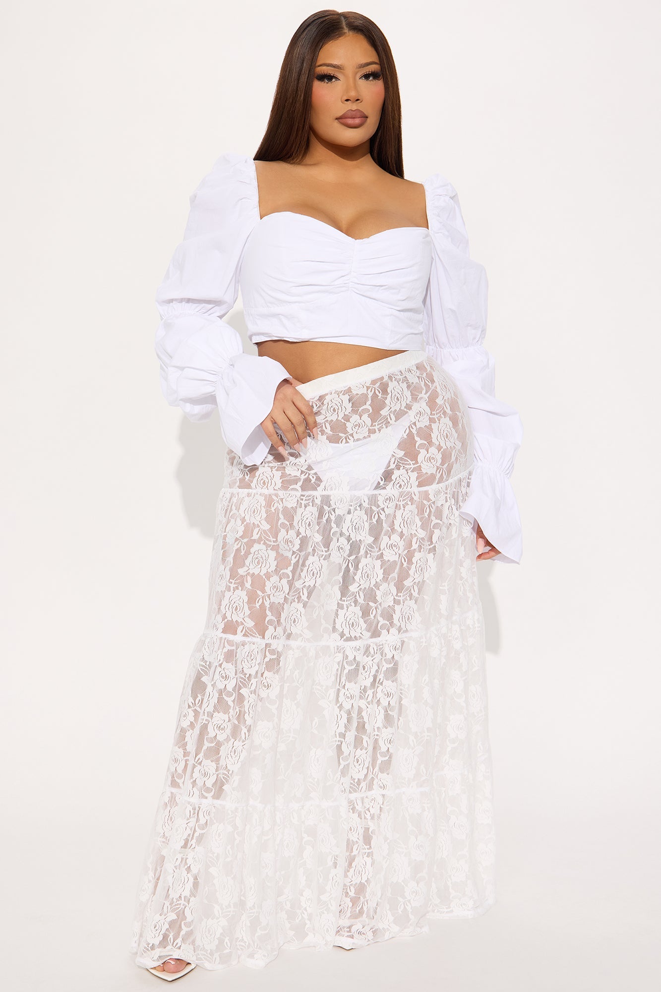 Corrina Lace Tiered Maxi Skirt - Cream