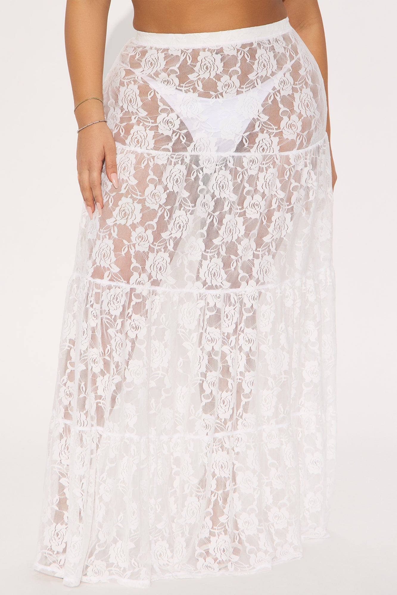 Corrina Lace Tiered Maxi Skirt - Cream