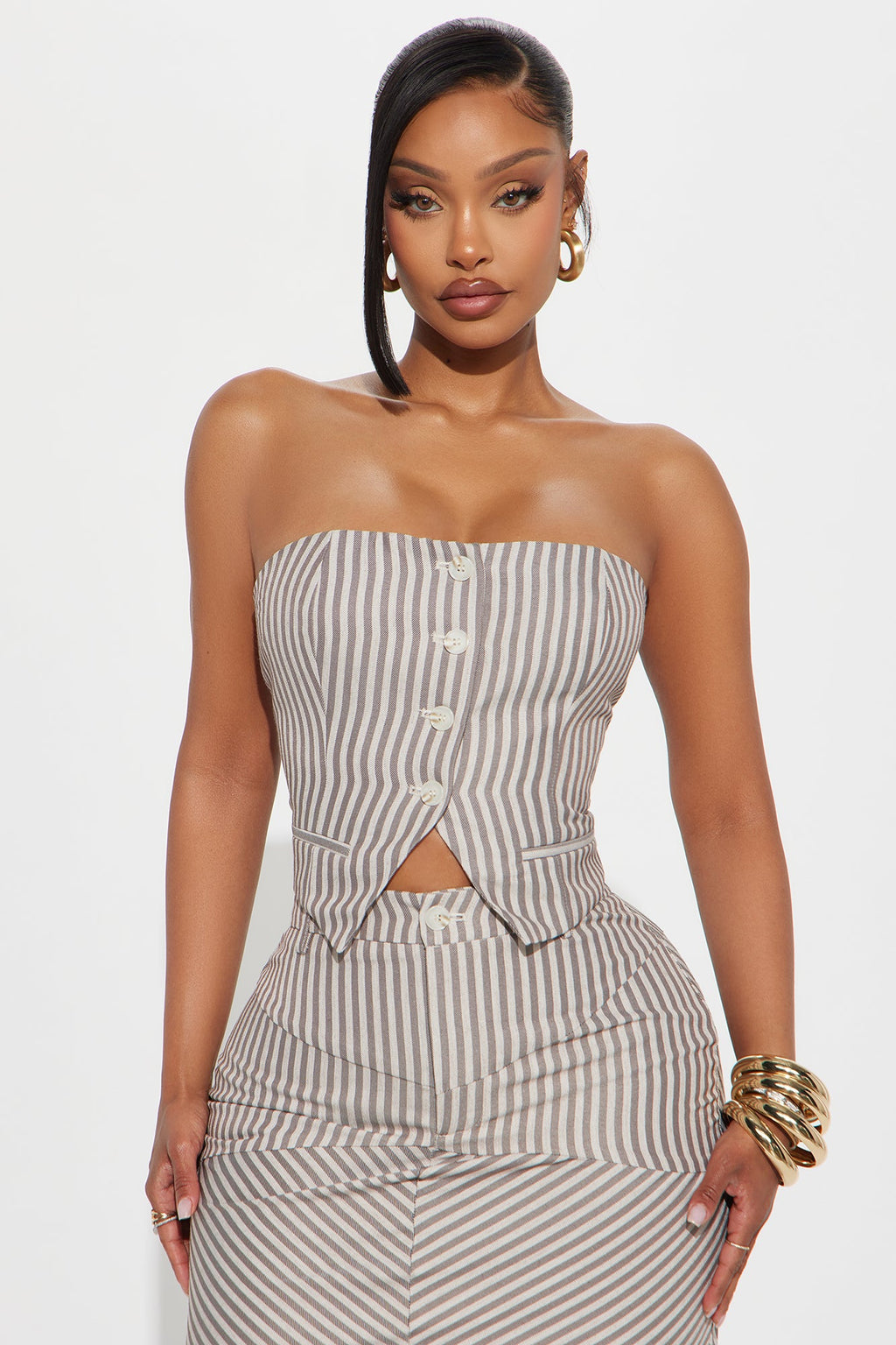 Bailey Striped Maxi Skirt Set - Mocha/combo