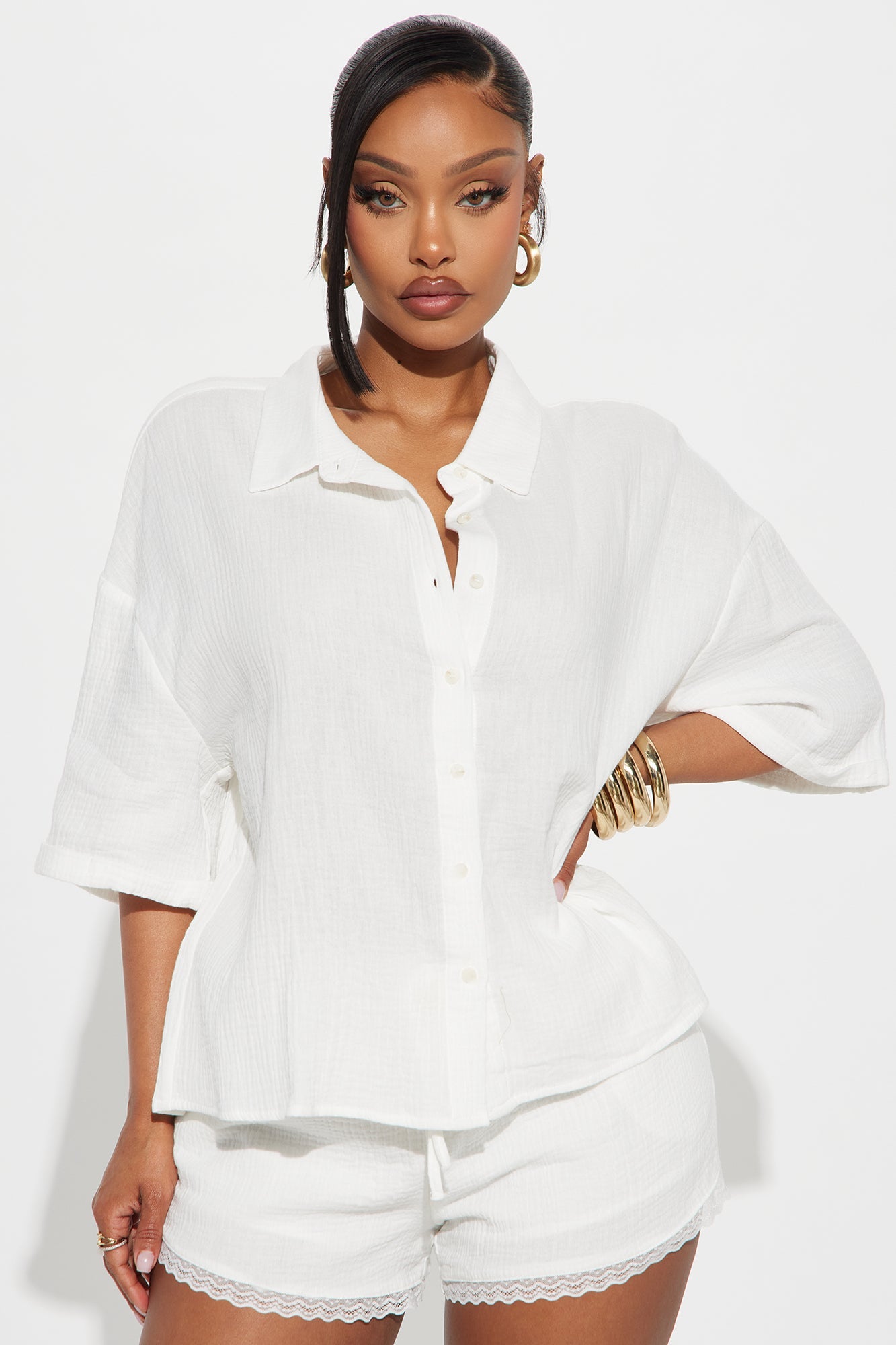 Gabby Gauze Short Set - White