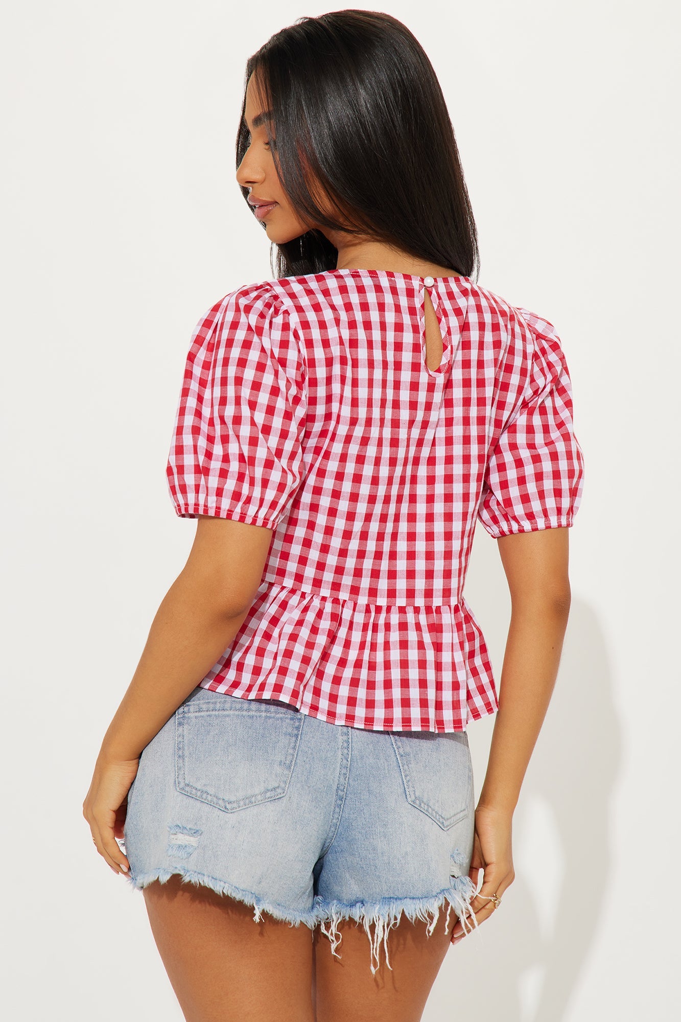 Gingham Moment Smocked Top - Red/White