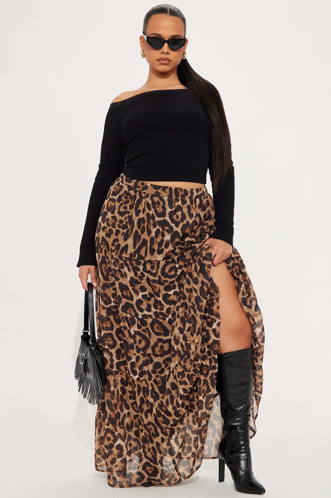 Simona Leopard Tiered Maxi Skirt - Brown/combo