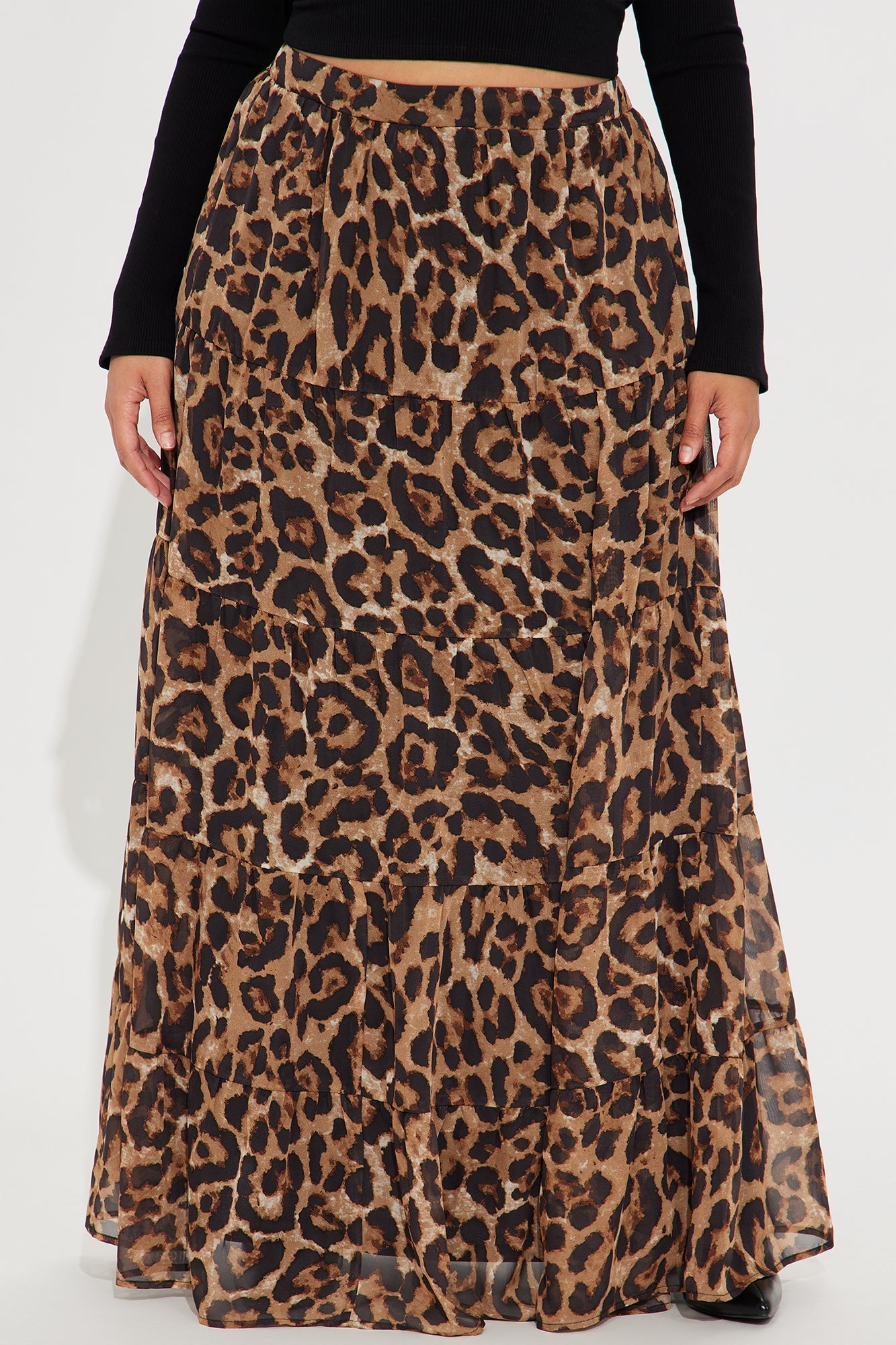 Simona Leopard Tiered Maxi Skirt - Brown/combo