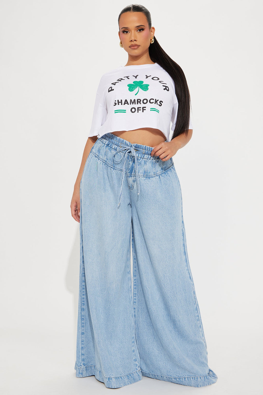 Shaylene Tie Waist wide Leg Jeans - Light Wash