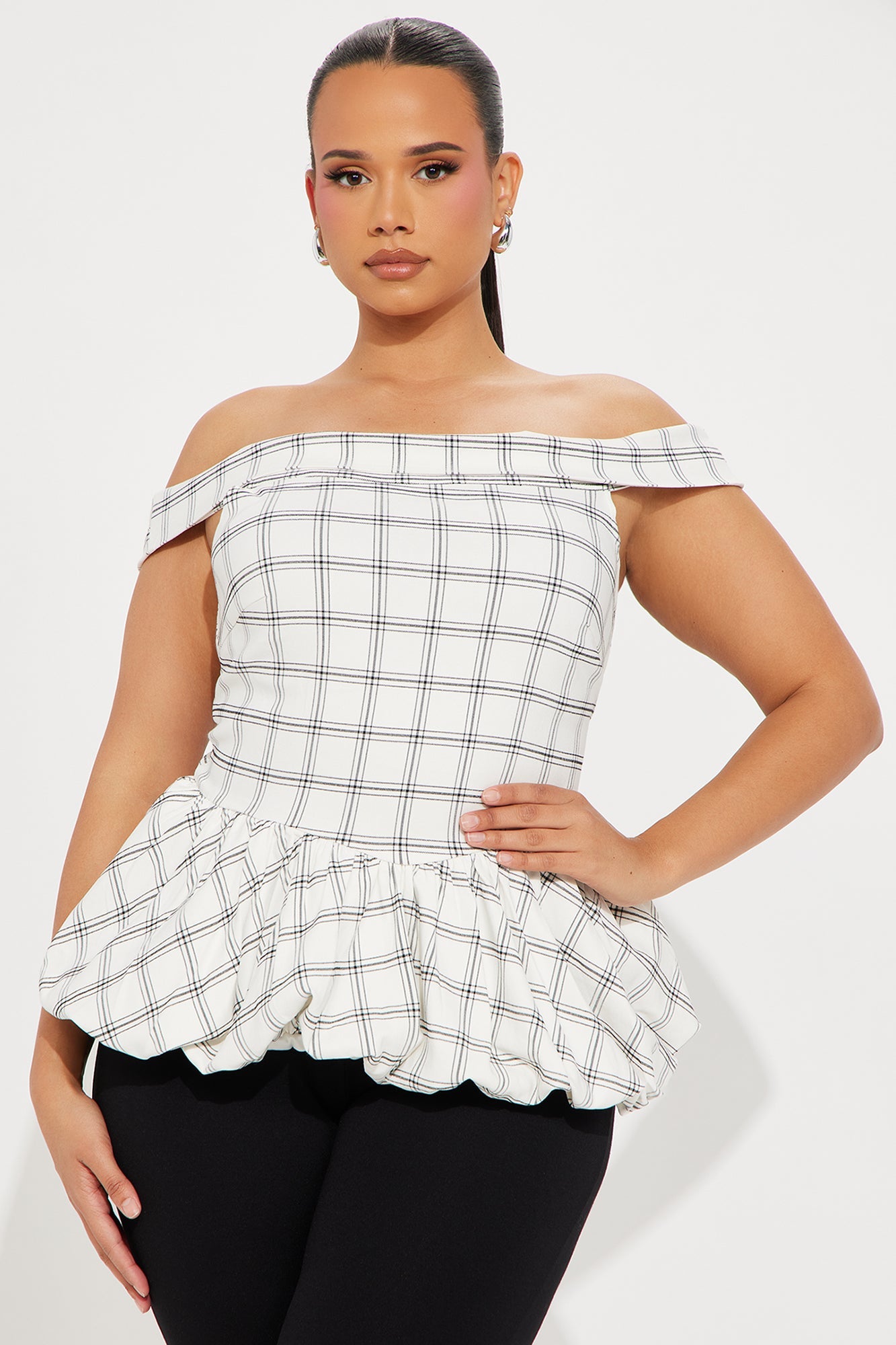 Plaid Princess Bubble Hem Top - White/combo