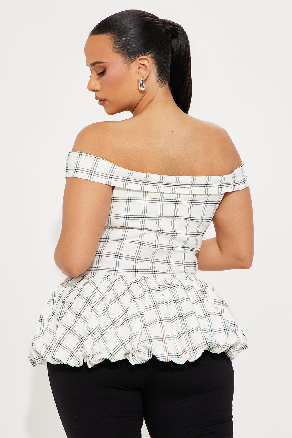 Plaid Princess Bubble Hem Top - White/combo