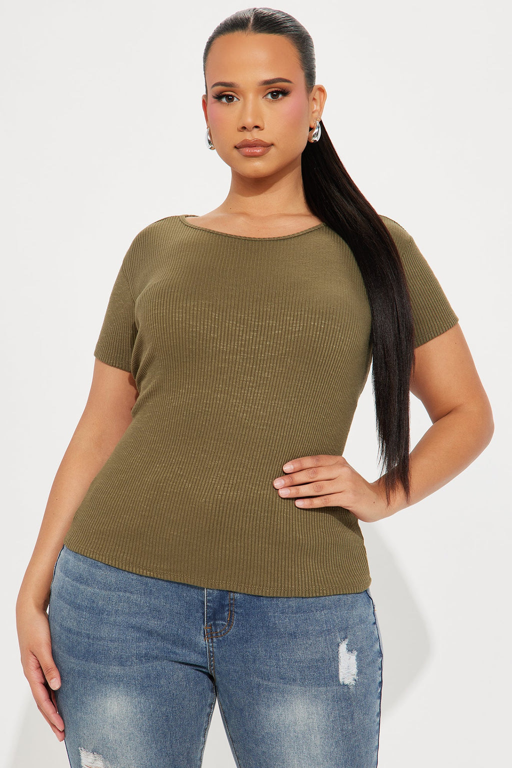 Rachel Ribbed Short Sleeve Tee - Olive