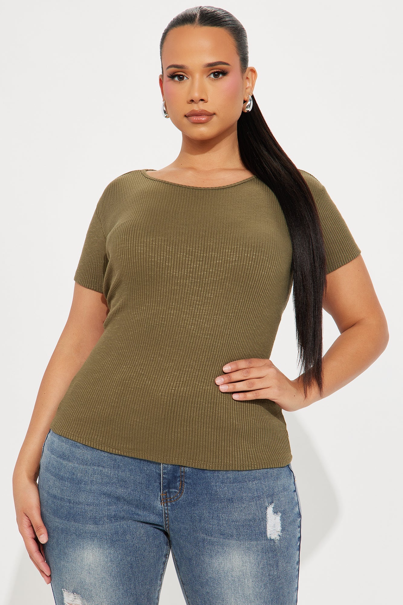 Rachel Ribbed Short Sleeve Tee - Olive