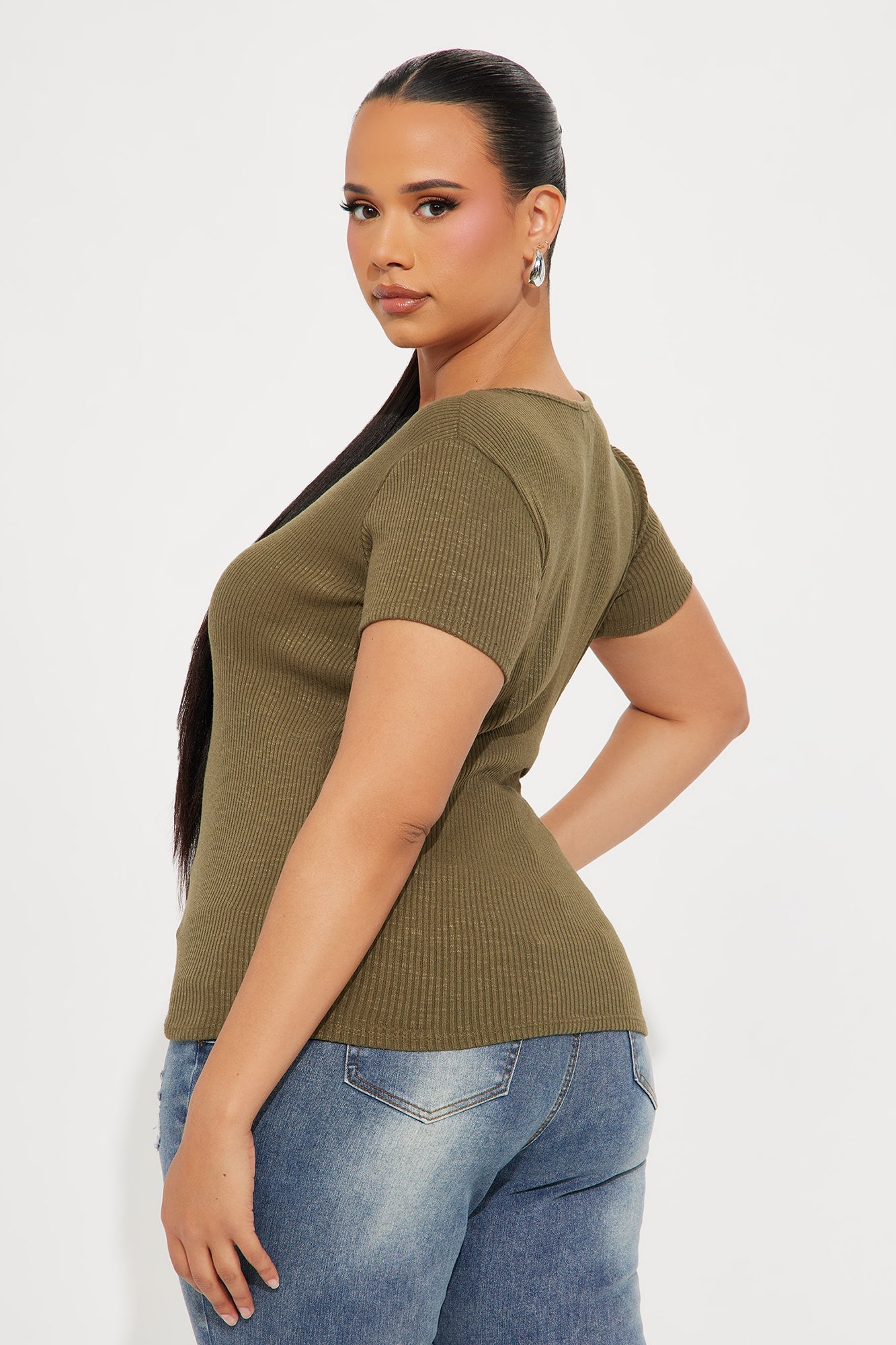 Rachel Ribbed Short Sleeve Tee - Olive