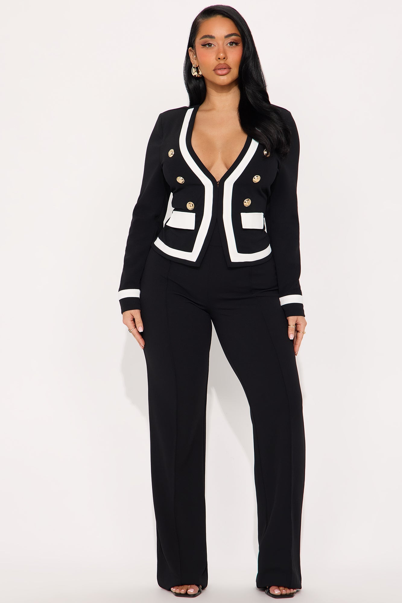 Janice Blazer and Pant Set - Black/White