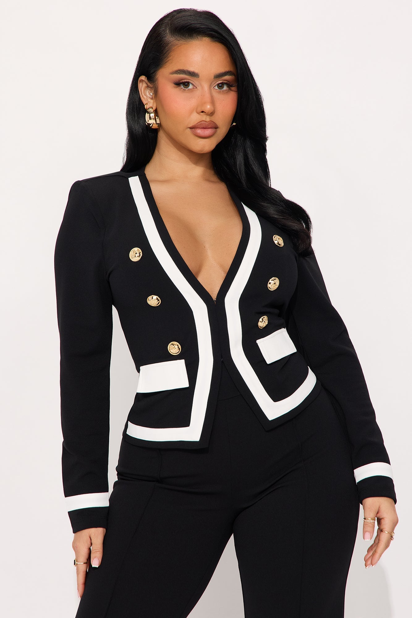 Janice Blazer and Pant Set - Black/White