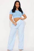 Taylor Striped Wide Leg Jogger - Light Blue