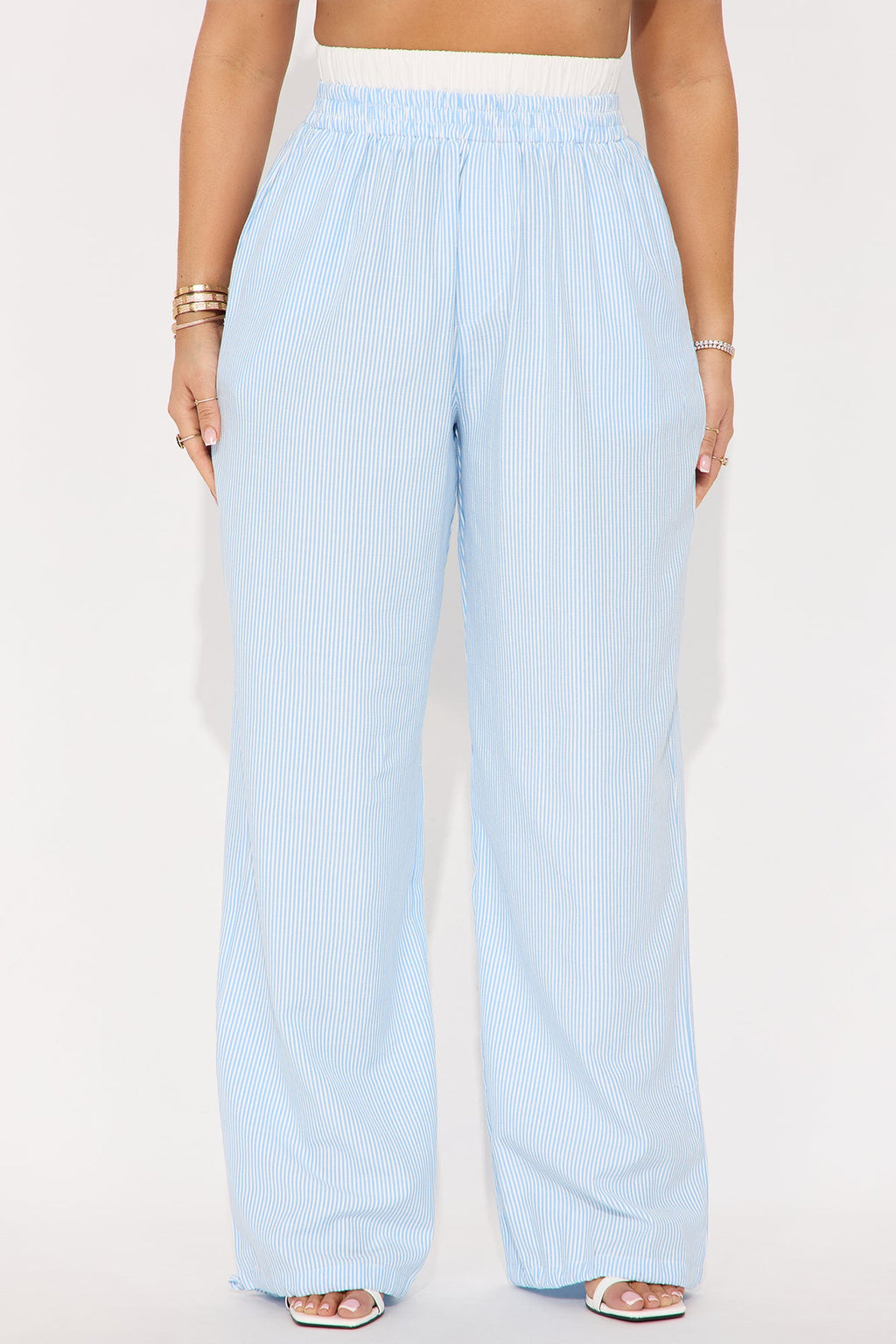 Taylor Striped Wide Leg Jogger - Light Blue