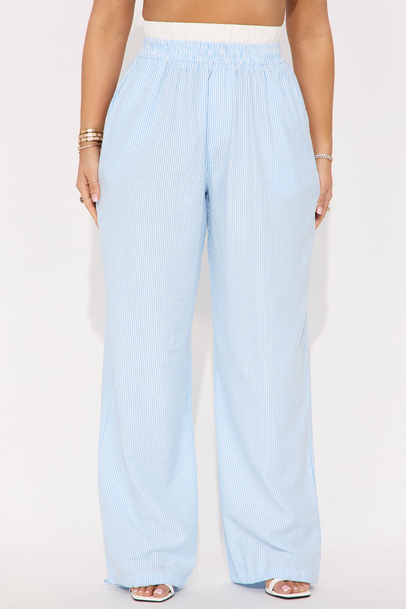 Taylor Striped Wide Leg Jogger - Light Blue
