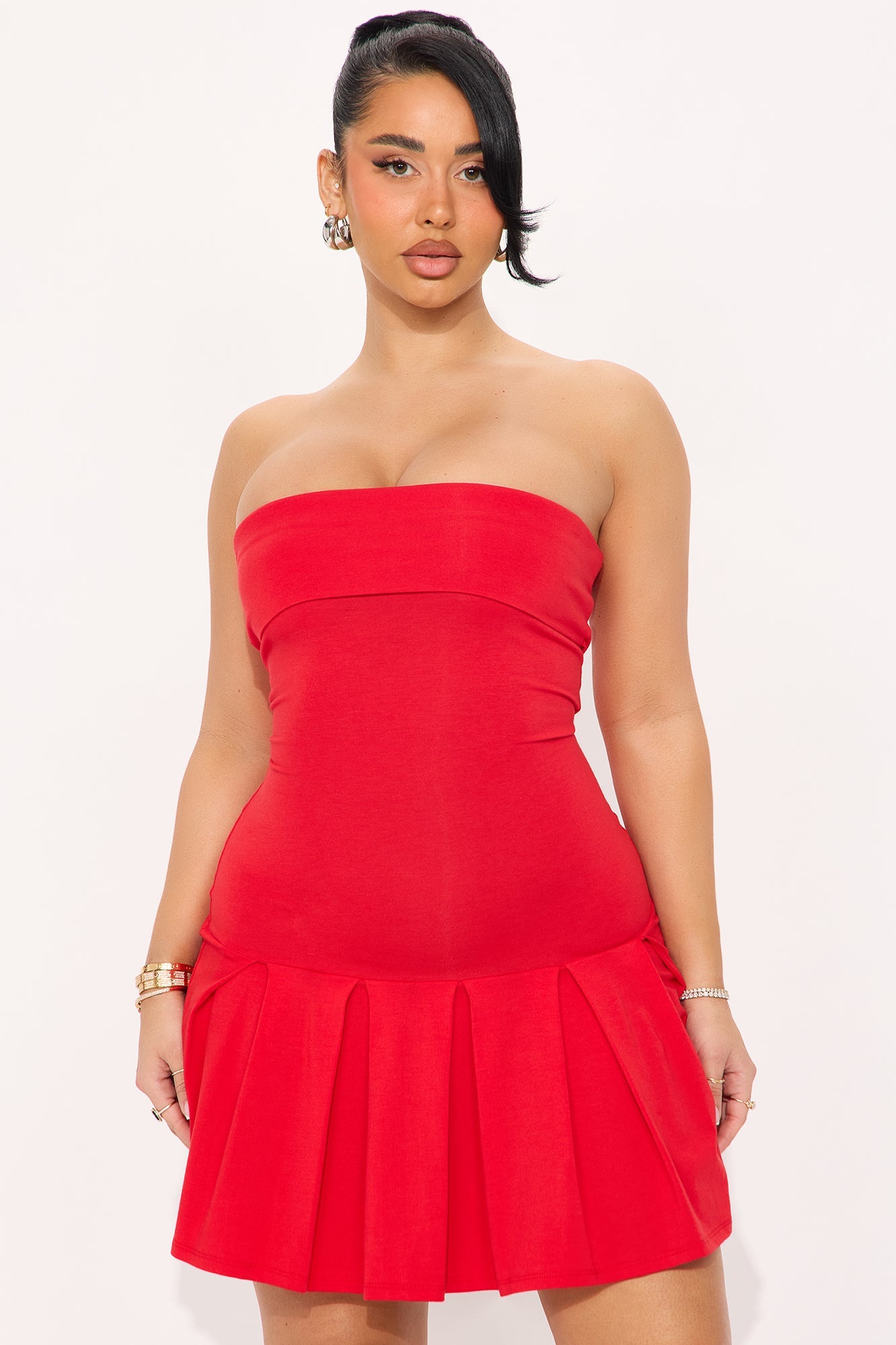 Jenna Drop Waist Mini Dress - Red