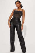 Tall Victoria High Waisted Dress Pants Faux Leather 37 - Black
