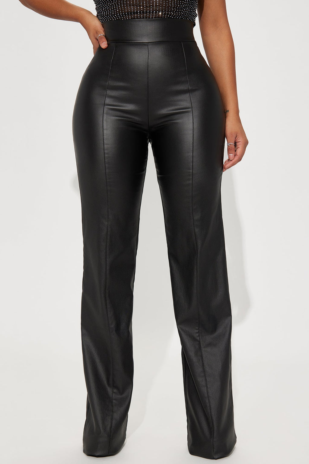 Tall Victoria High Waisted Dress Pants Faux Leather 37 - Black