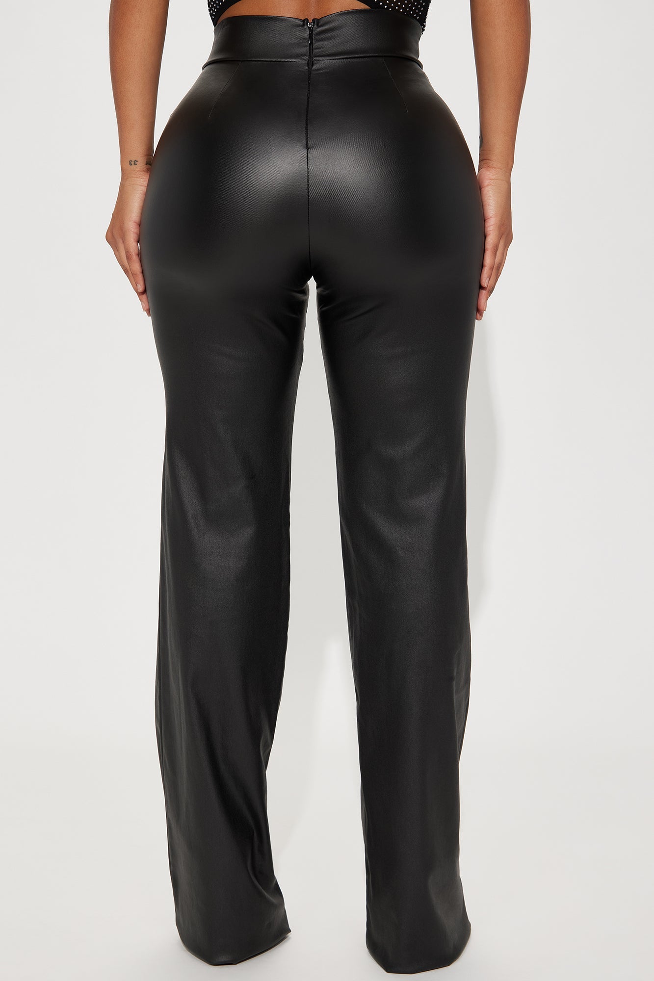 Tall Victoria High Waisted Dress Pants Faux Leather 37 - Black