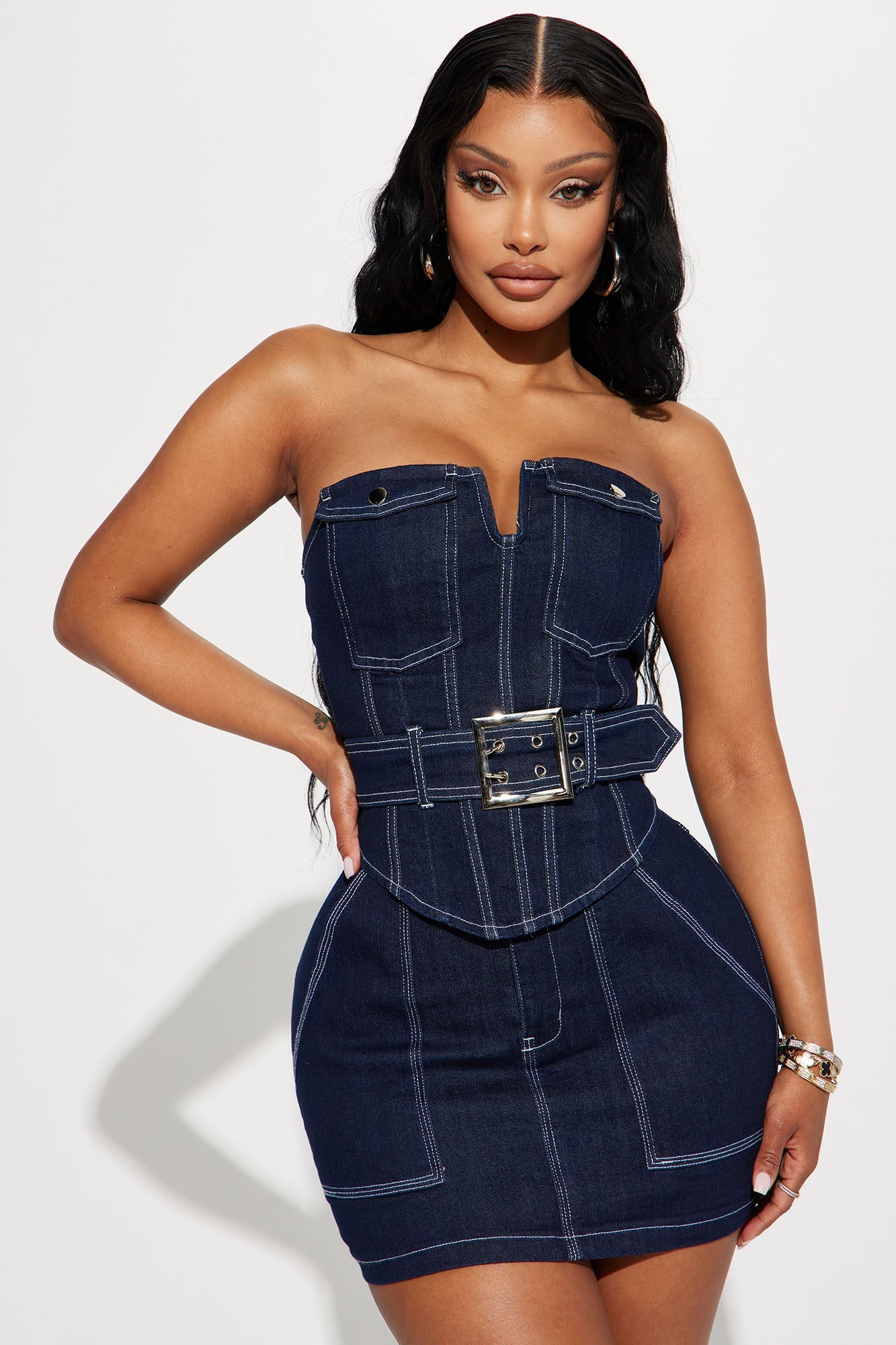 Feeling Perfect Denim Skirt Set - Dark Denim