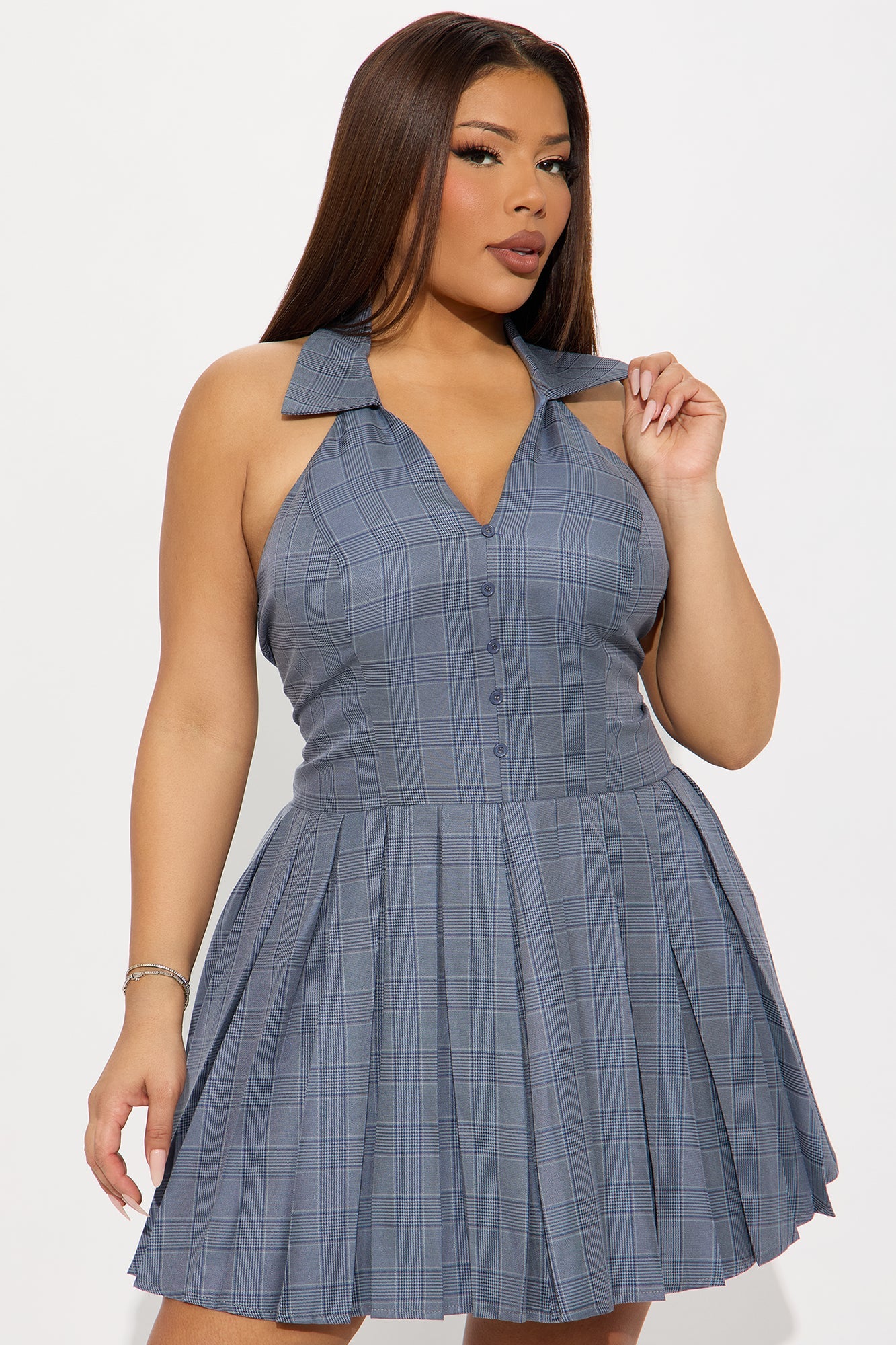 Smart Girl Season Pleated Mini Dress - Grey