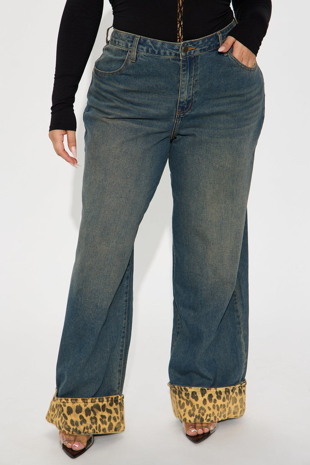 Prowling Around Non Stretch Cuffed Wide Leg Jeans - Vintage Wash
