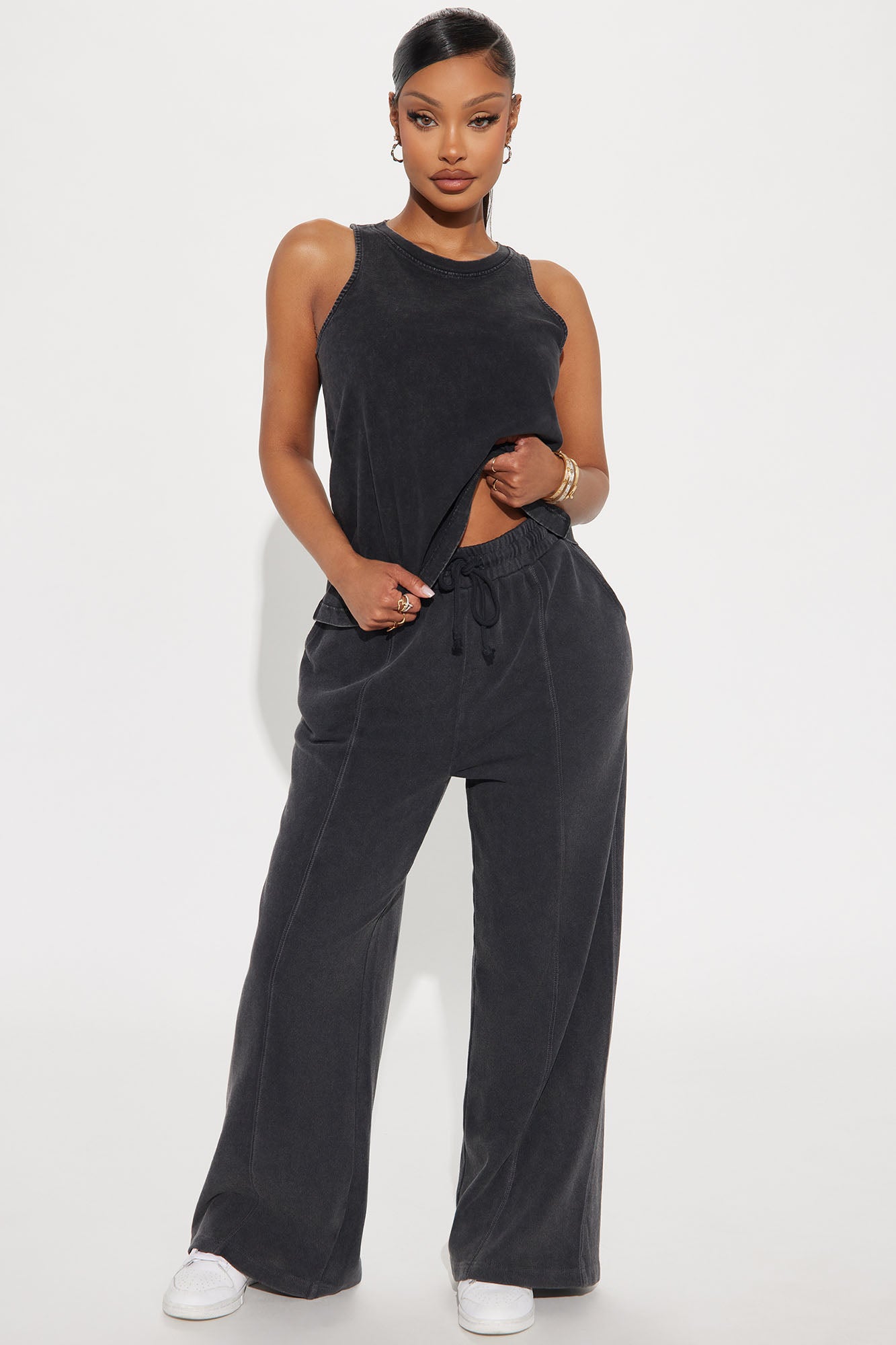 The Washed Loose High Neck Tank - Black