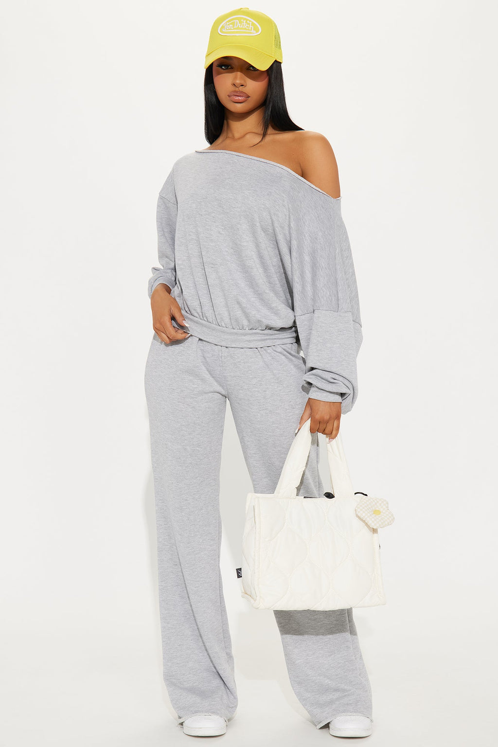Robyn Off Shoulder Pant Set - Heather Grey