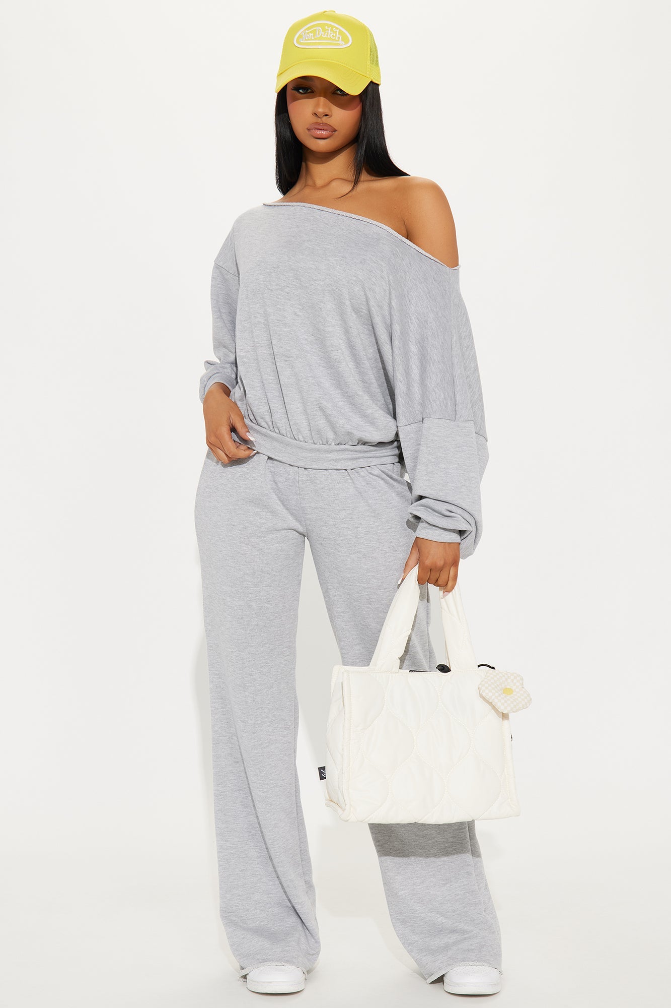 Robyn Off Shoulder Pant Set - Heather Grey
