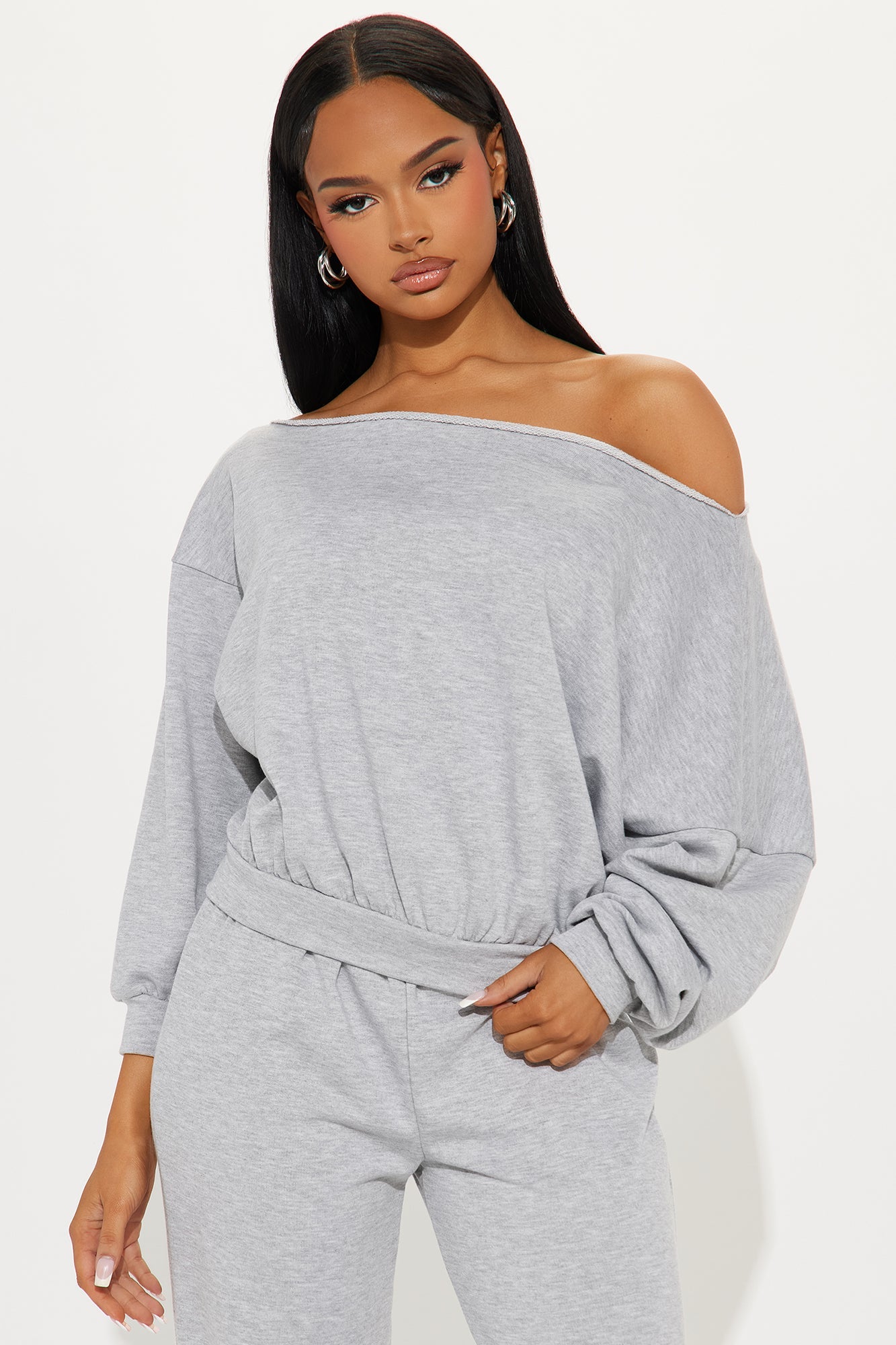 Robyn Off Shoulder Pant Set - Heather Grey