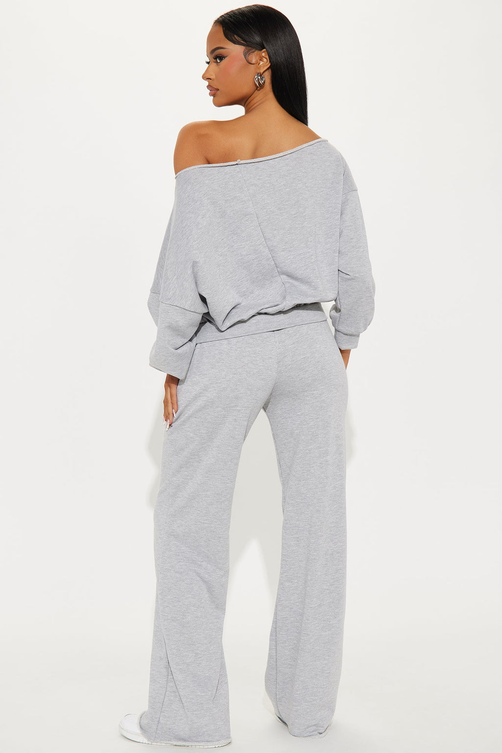 Robyn Off Shoulder Pant Set - Heather Grey