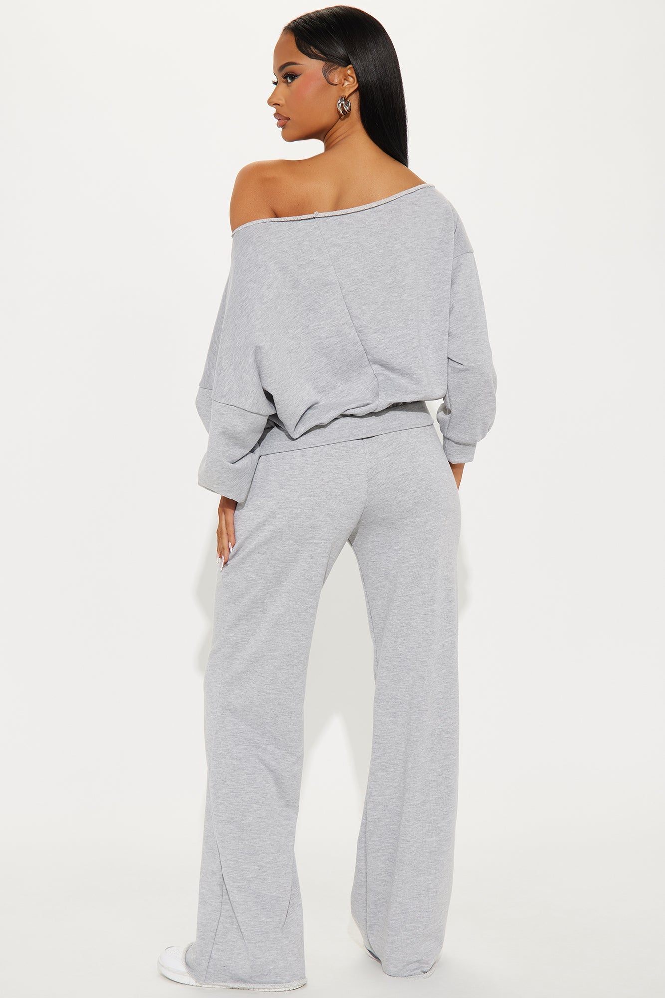 Robyn Off Shoulder Pant Set - Heather Grey