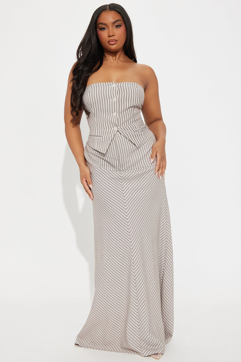 Bailey Striped Maxi Skirt Set - Mocha/combo