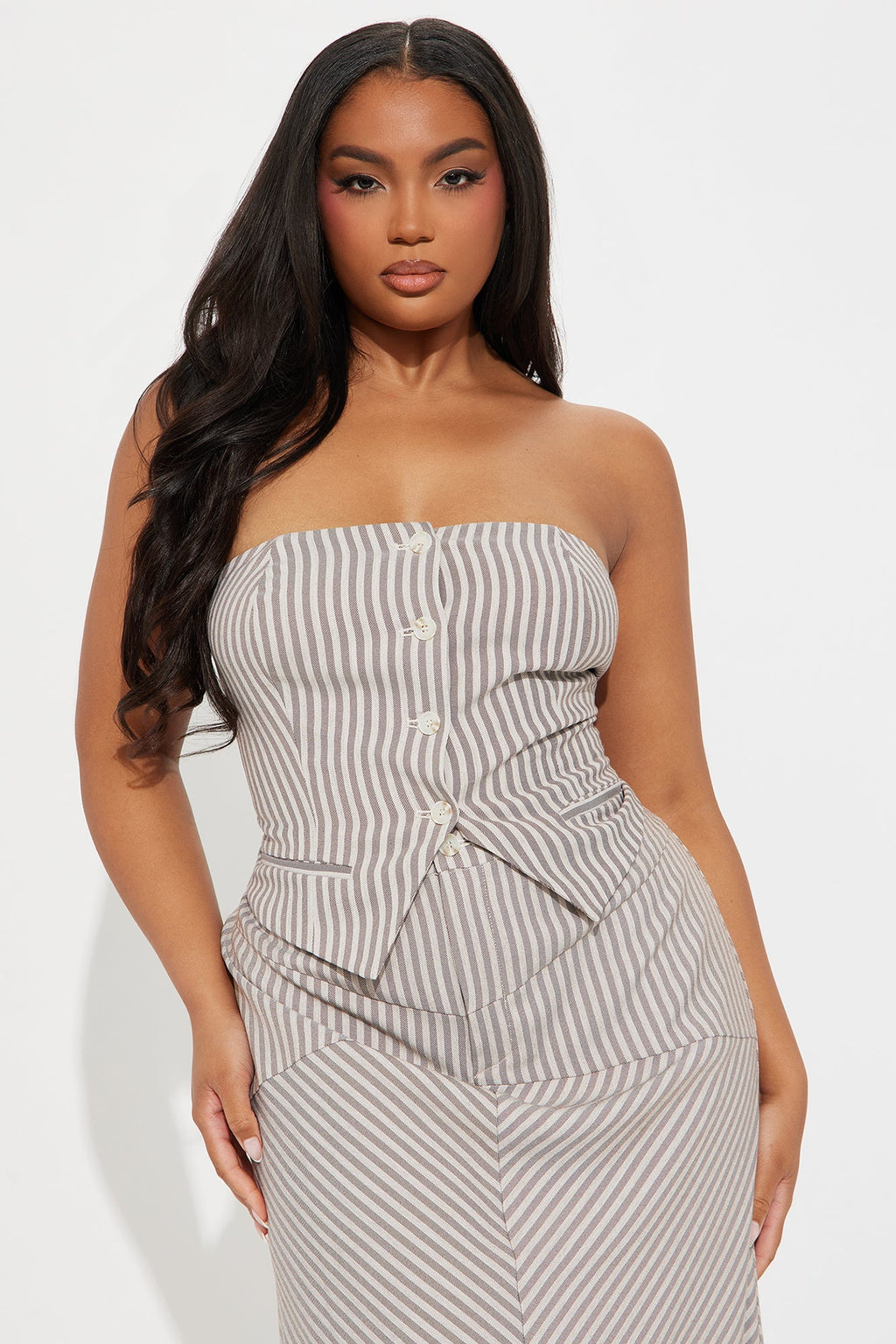 Bailey Striped Maxi Skirt Set - Mocha/combo