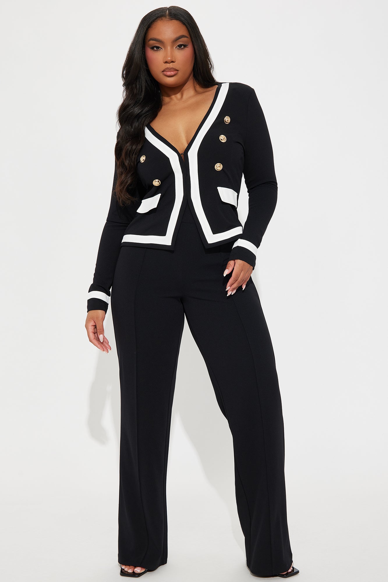 Janice Blazer and Pant Set - Black/White