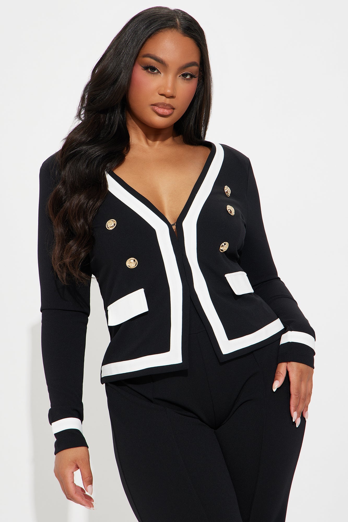 Janice Blazer and Pant Set - Black/White