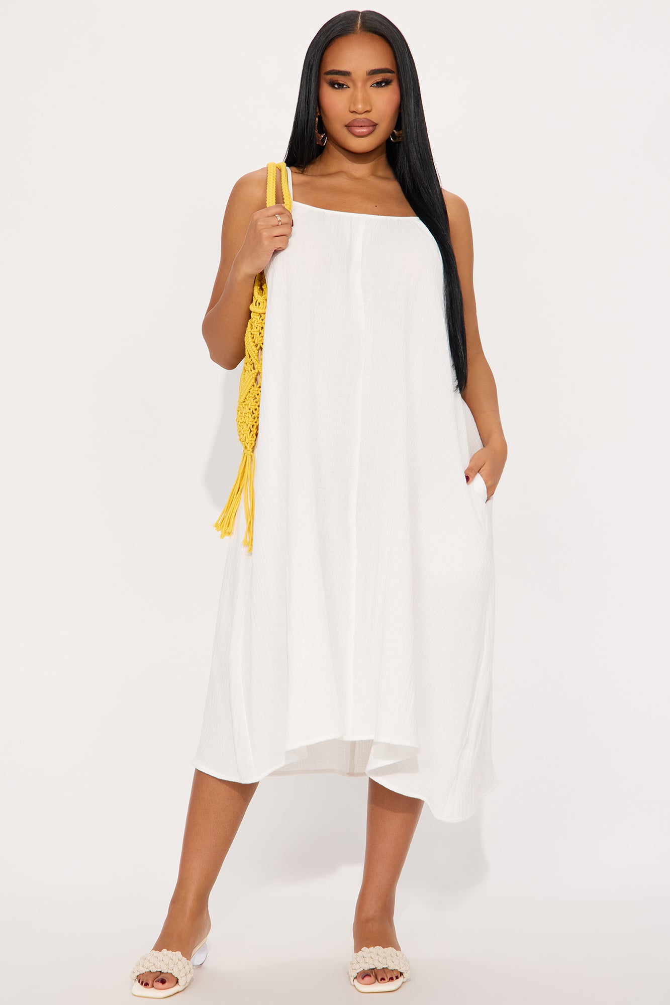 Viola Flowy Gauze Midi Dress - White