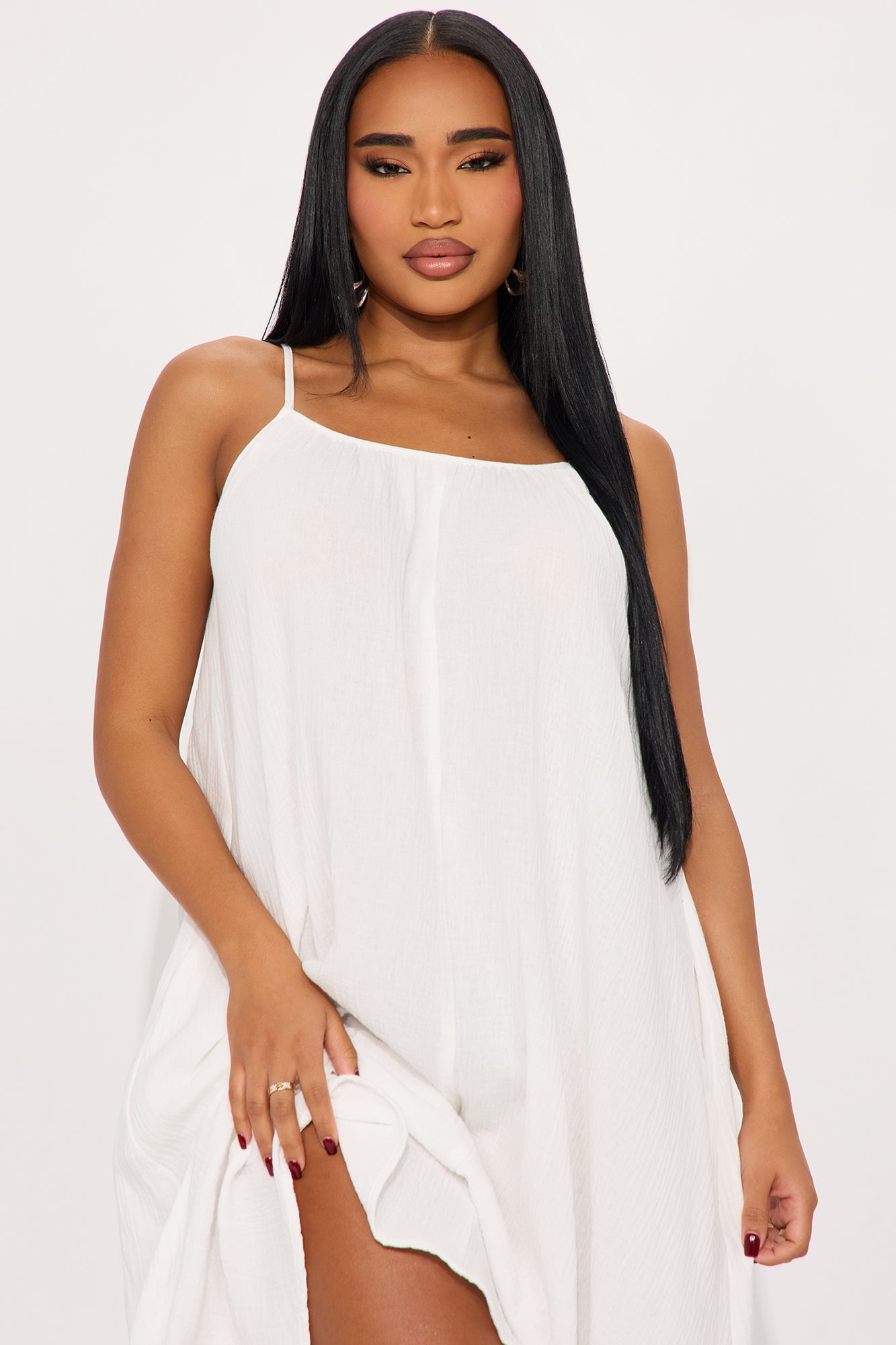 Viola Flowy Gauze Midi Dress - White