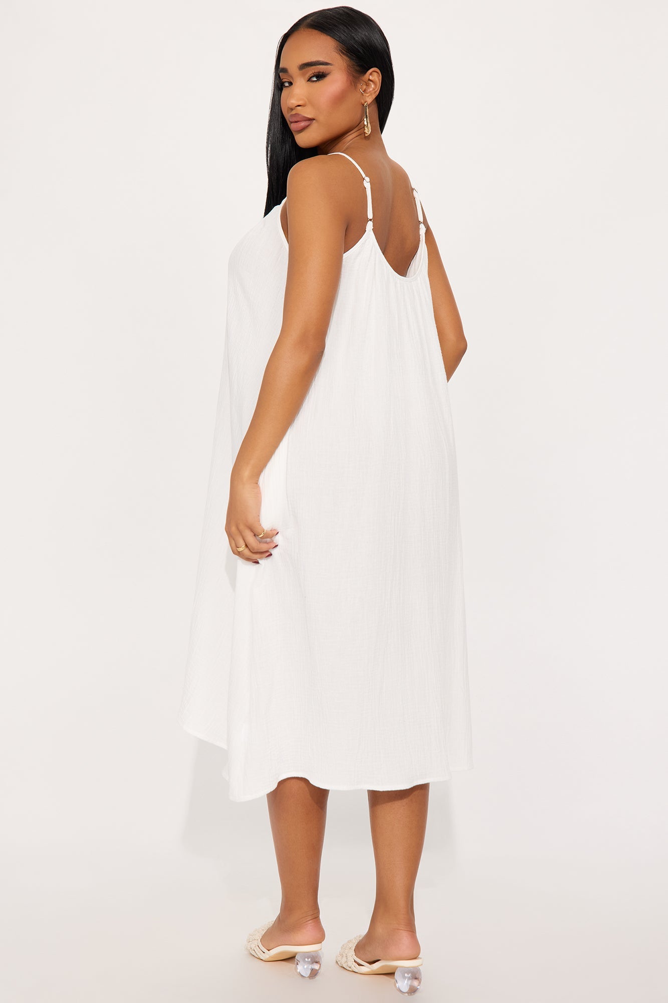 Viola Flowy Gauze Midi Dress - White