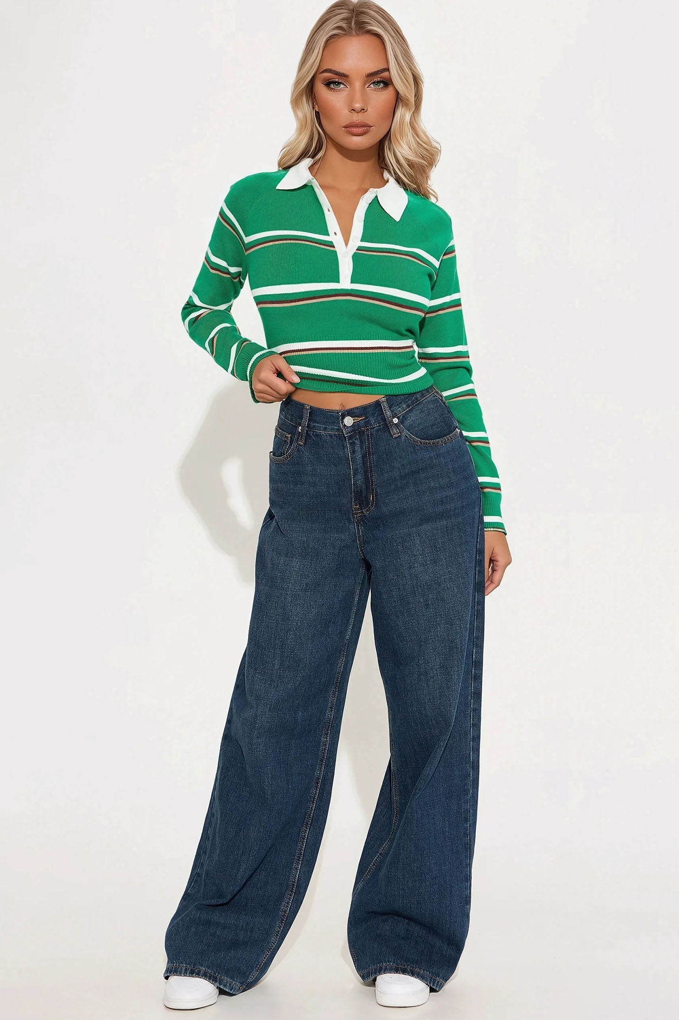 Brinnley Striped Polo Sweater - Green/combo