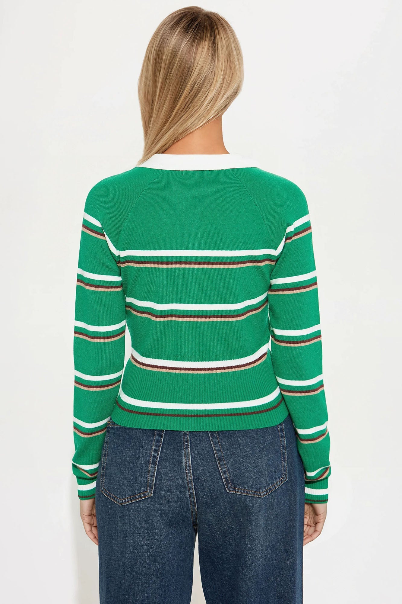 Brinnley Striped Polo Sweater - Green/combo