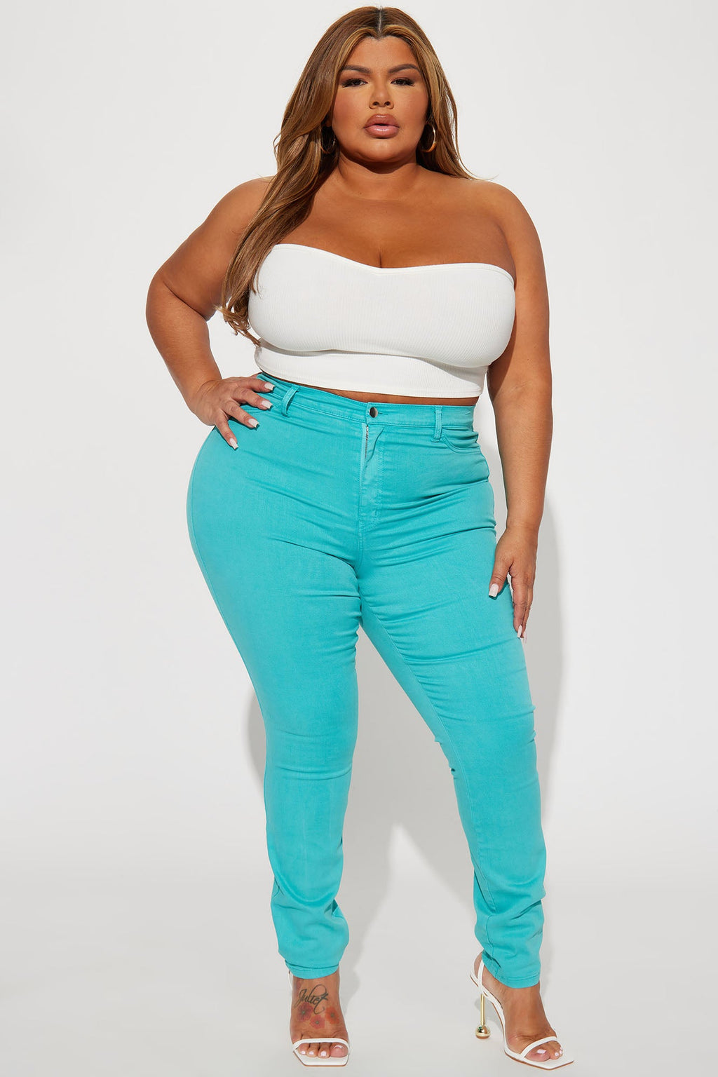 Classic Color High Waist Skinny Jeans - Aqua