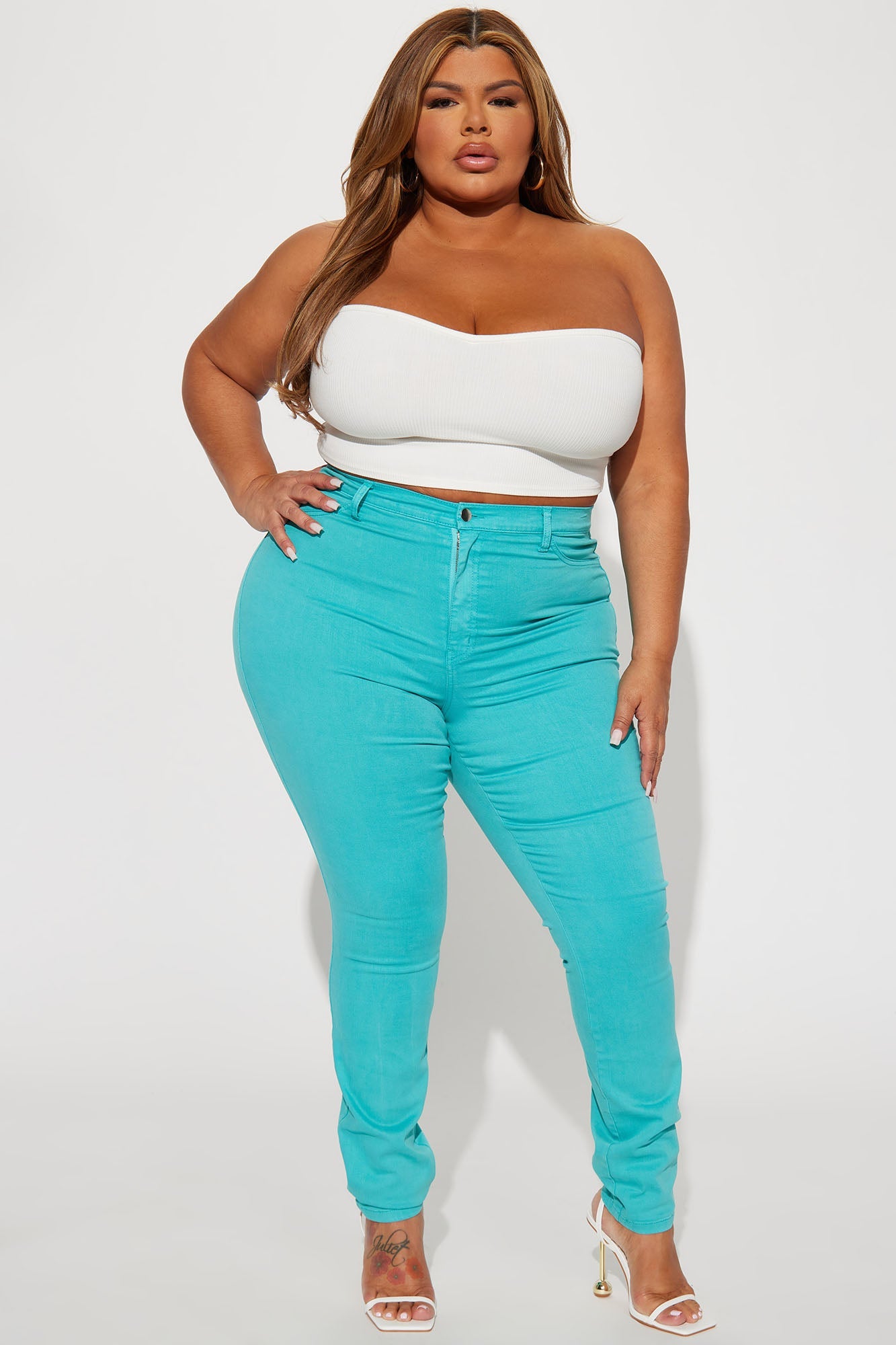 Classic Color High Waist Skinny Jeans - Aqua