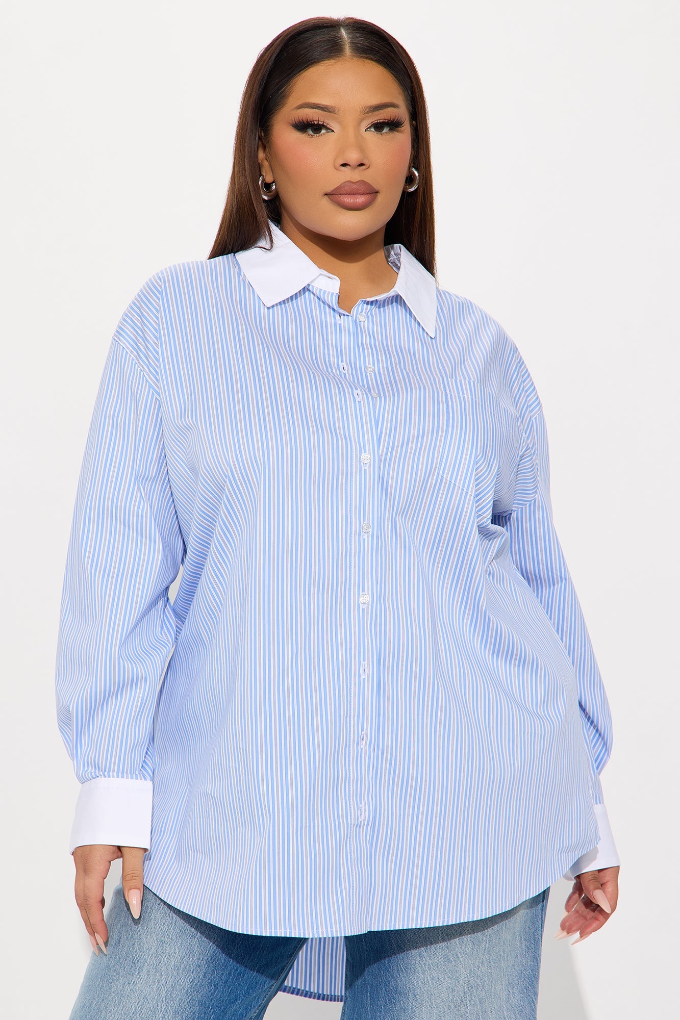 New Lesson Striped Poplin Shirt - White/Blue